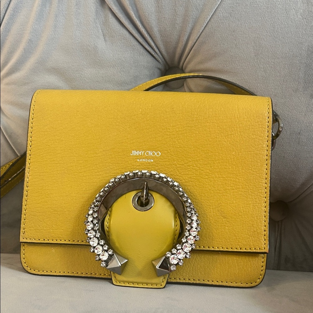 Jimmy Choo Mustard Crossbody Bag with Crystal Accent